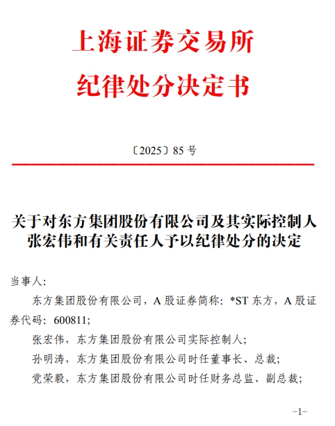 恒正网 东方集团及其实控人张宏伟等被纪律处分